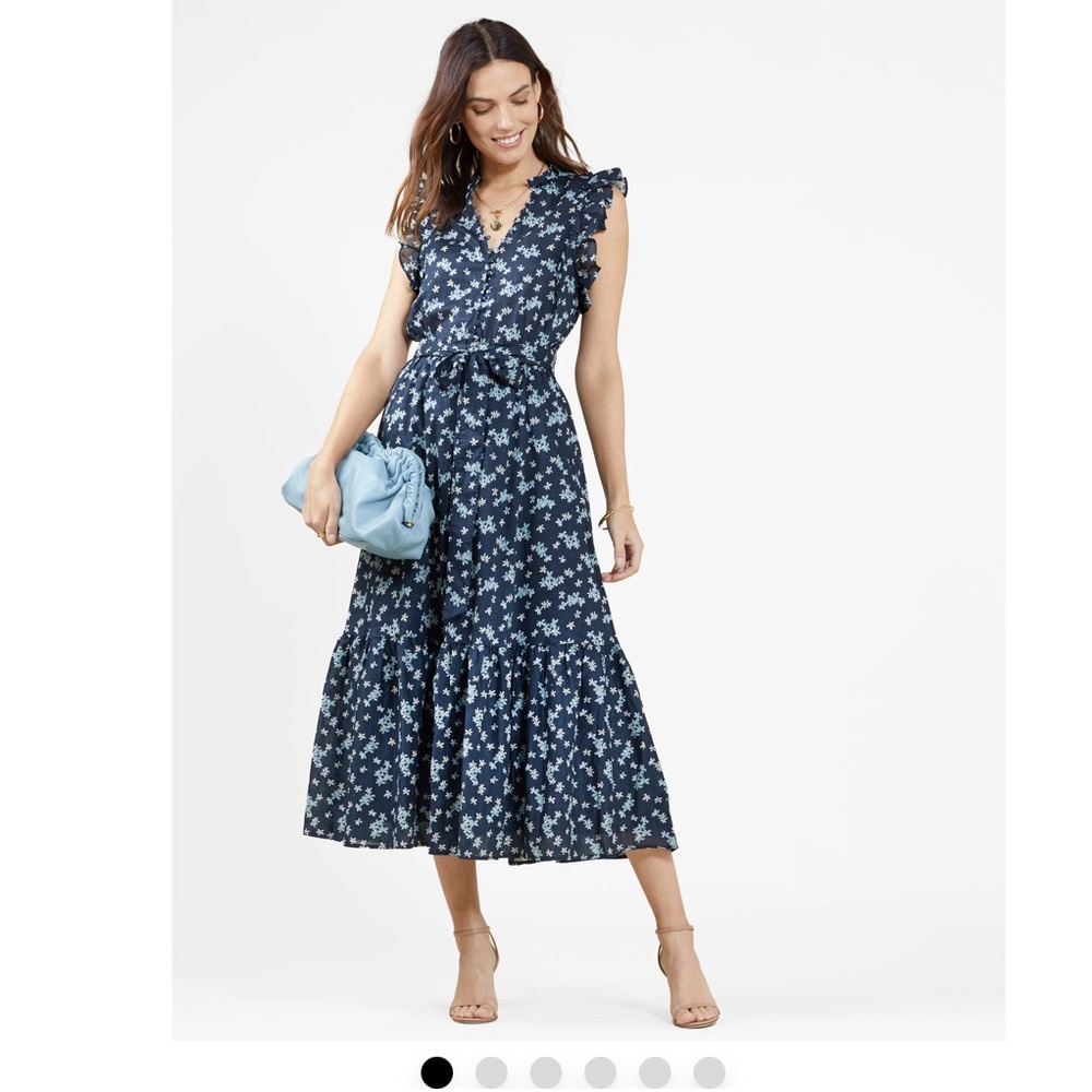 Outerknown Canyon Midi Dress Sleeveless Blue Floral